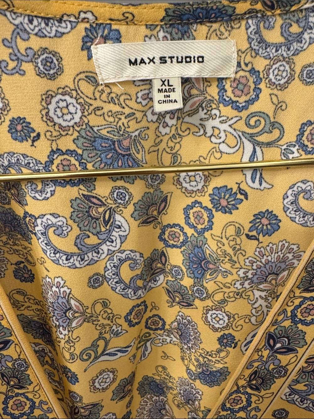 Max Studio Yellow Paisley Wrap Tunic with Self Tie - Picture 2 of 6